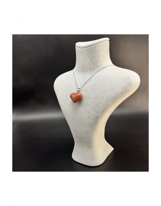 Sertifikalı Jasper Kalp Model Doğal Unisex Taş Kolye