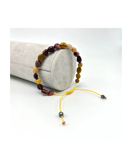 Sertifikalı Jasper Natural Kesim Makrome Doğal Taş Bileklik Ayarlanabilir Ölçü