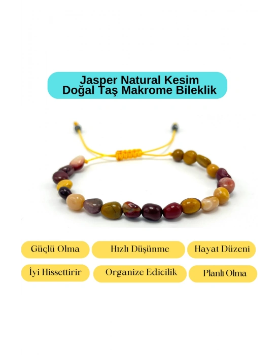 Sertifikalı Jasper Natural Kesim Makrome Doğal Taş Bileklik Ayarlanabilir Ölçü