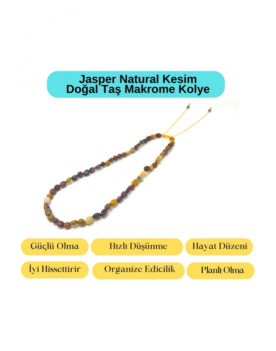 Sertifikalı Jasper Natural Kesim Makrome Doğal Taş Kolye Ayarlanabilir Ölçü