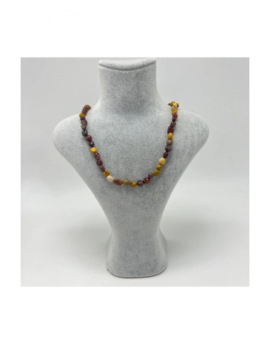 Sertifikalı Jasper Natural Kesim Makrome Doğal Taş Kolye Ayarlanabilir Ölçü