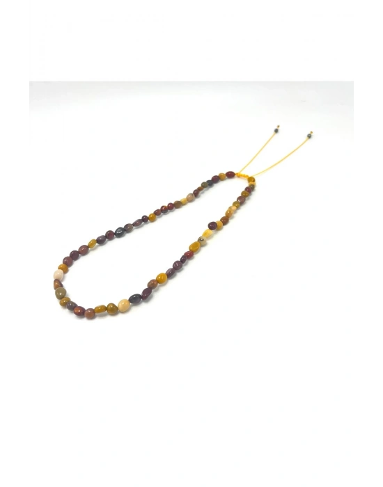 Sertifikalı Jasper Natural Kesim Makrome Doğal Taş Kolye Ayarlanabilir Ölçü