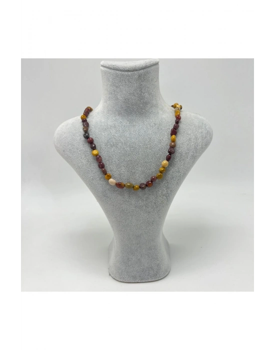 Sertifikalı Jasper Natural Kesim Makrome Doğal Taş Kolye Ayarlanabilir Ölçü