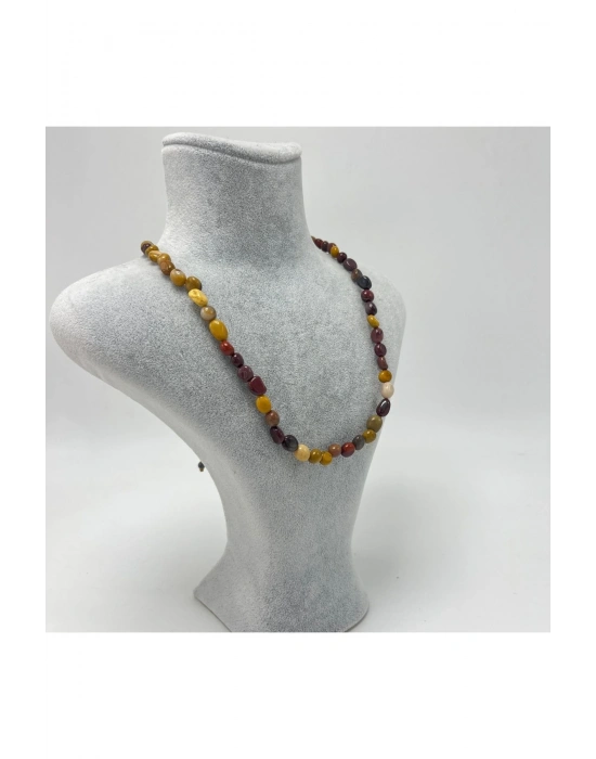 Sertifikalı Jasper Natural Kesim Makrome Doğal Taş Kolye Ayarlanabilir Ölçü