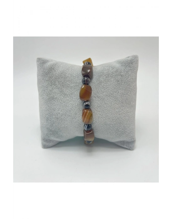 Sertifikalı Kahverengi ve Siyah Akik Doğal Taş Bileklik
