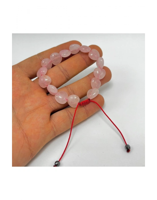 SERTİFİKALI Kalp Şekilli Pembe Kuvars Makrome Doğal Taş Bileklik