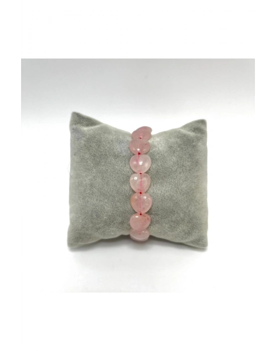 SERTİFİKALI Kalp Şekilli Pembe Kuvars Makrome Doğal Taş Bileklik
