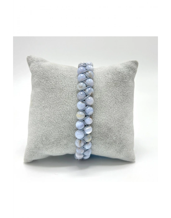 SERTİFİKALI Kalsedon Çift Sıra Doğal Taş Makrome Bileklik Ayarlanabilir Ölçü