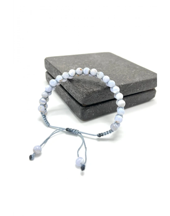 SERTİFİKALI Kalsedon Çift Sıra Doğal Taş Makrome Bileklik Ayarlanabilir Ölçü