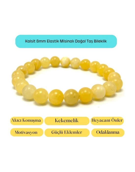 Sertifikalı Kalsit 8mm Elastik Misinalı Doğal Taş Bileklik