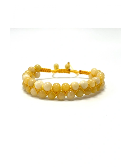 SERTİFİKALI Kalsit Çift Sıra Doğal Taş Makrome Bileklik Ayarlanabilir Ölçü