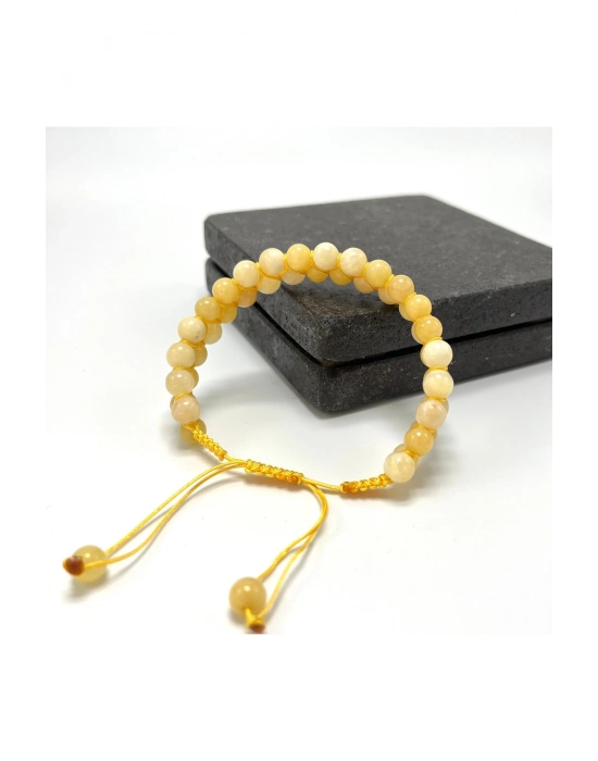 SERTİFİKALI Kalsit Çift Sıra Doğal Taş Makrome Bileklik Ayarlanabilir Ölçü