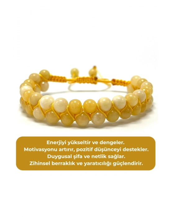 SERTİFİKALI Kalsit Çift Sıra Doğal Taş Makrome Bileklik Ayarlanabilir Ölçü