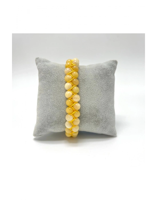 SERTİFİKALI Kalsit Çift Sıra Doğal Taş Makrome Bileklik Ayarlanabilir Ölçü