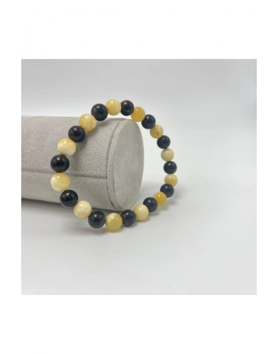 Sertifikalı Kalsit Obsidyen Doğal Taş Misinalı Bileklik 8mm