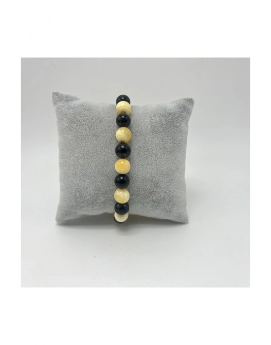 Sertifikalı Kalsit Obsidyen Doğal Taş Misinalı Bileklik 8mm