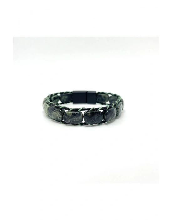 Sertifikalı Kan Baba Jasper Kilit Kapama Roleks Doğal Taş Deri Bileklik