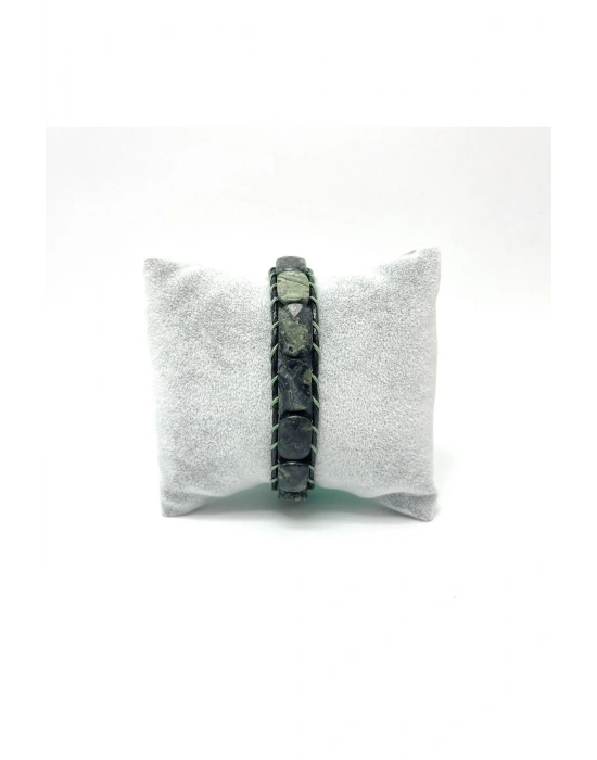 Sertifikalı Kan Baba Jasper Kilit Kapama Roleks Doğal Taş Deri Bileklik