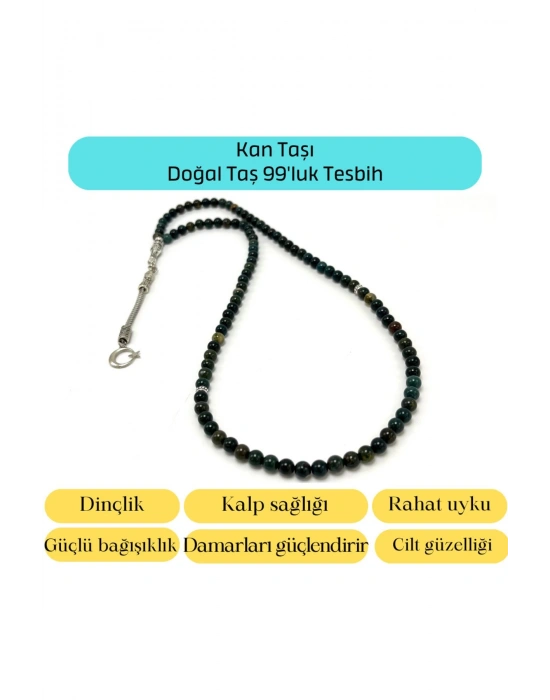 Sertifikalı Kan Taşı 6mm 99luk Doğal Taş Tesbih