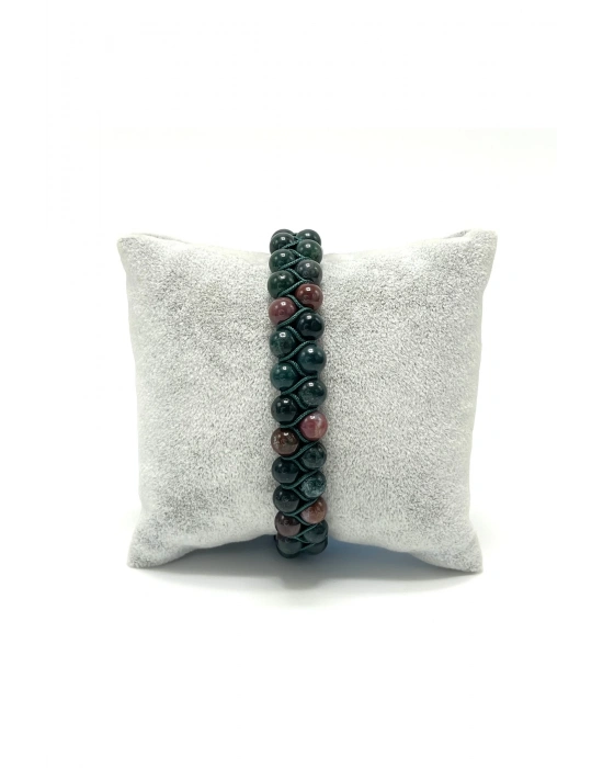 SERTİFİKALI Kan Taşı Çift Sıra Doğal Taş Makrome Bileklik Ayarlanabilir Ölçü