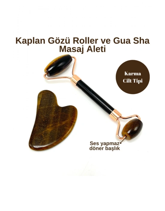 Sertifikalı Kaplan Gözü 1. Sınıf Kalite Roller ve Gua Sha Doğal Taş Masaj Aleti Takım