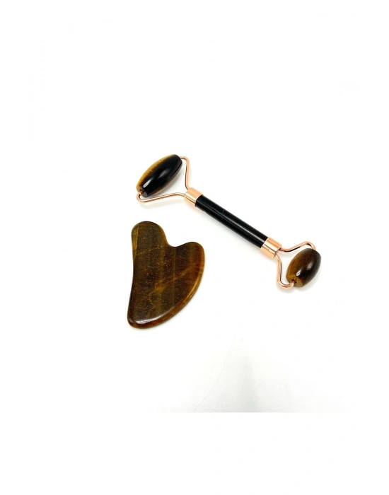 Sertifikalı Kaplan Gözü 1. Sınıf Kalite Roller ve Gua Sha Doğal Taş Masaj Aleti Takım