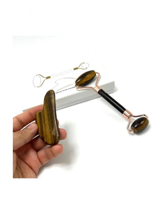 Sertifikalı Kaplan Gözü 1. Sınıf Kalite Roller ve Gua Sha Doğal Taş Masaj Aleti Takım