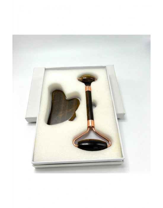 Sertifikalı Kaplan Gözü 1. Sınıf Kalite Roller ve Gua Sha Doğal Taş Masaj Aleti Takım