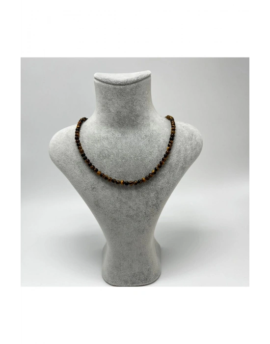 SERTİFİKALI Kaplan Gözü 4mm 925 Ayar Gümüş Doğal Taş Kolye Uzatma Zincirli