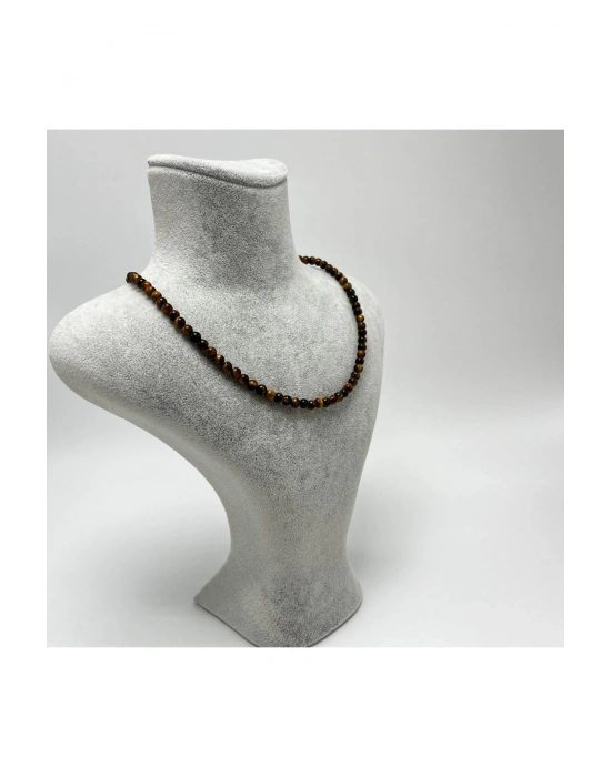 SERTİFİKALI Kaplan Gözü 4mm 925 Ayar Gümüş Doğal Taş Kolye Uzatma Zincirli