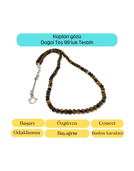 Sertifikalı Kaplan Gözü 6mm 99luk Doğal Taş Tesbih