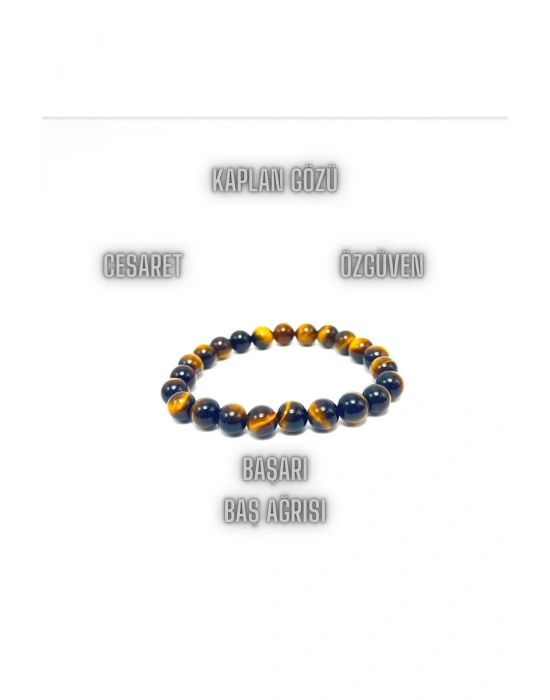 Sertifikalı Kaplan Gözü 8mm Elastik Misinalı Doğal Taş Bileklik