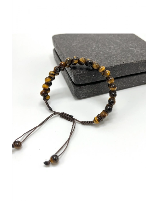 SERTİFİKALI Kaplan Gözü Çift Sıra Doğal Taş Makrome Bileklik Ayarlanabilir Ölçü