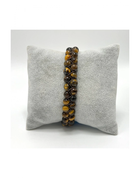 SERTİFİKALI Kaplan Gözü Çift Sıra Doğal Taş Makrome Bileklik Ayarlanabilir Ölçü