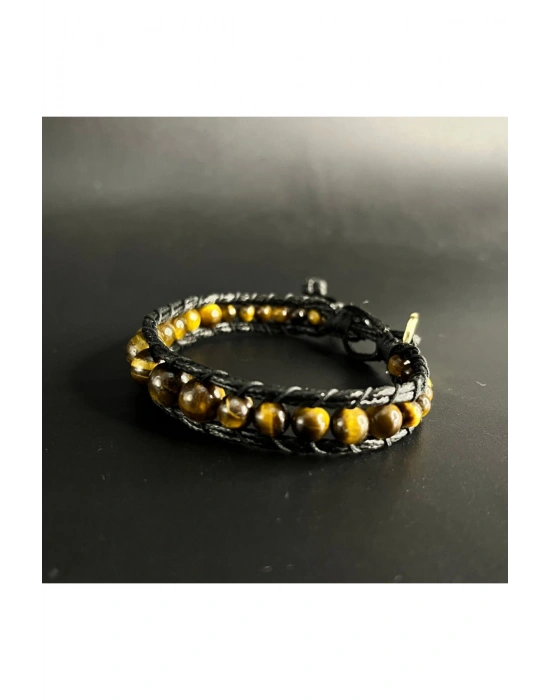 SERTİFİKALI Kaplan Gözü Deri Bileklik Ayarlanabilir Ölçü