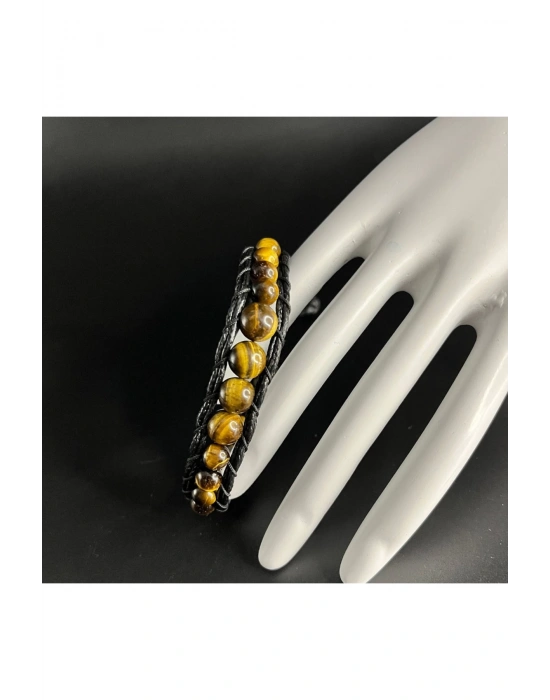 SERTİFİKALI Kaplan Gözü Deri Bileklik Ayarlanabilir Ölçü