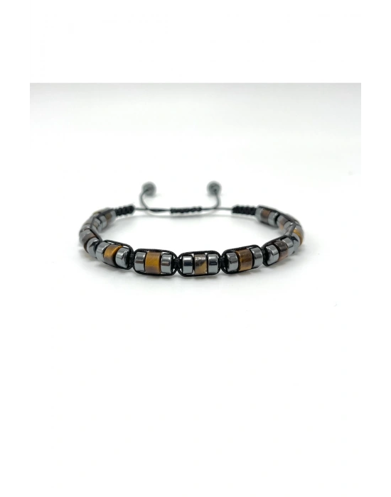 Sertifikalı Kaplan Gözü Disk Model Doğal Taş Makrome Bileklik Ayarlanabilir Ölçü