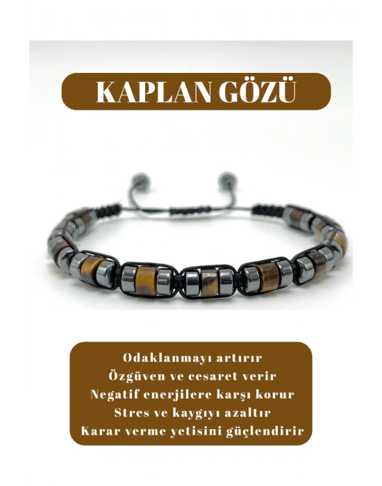 Sertifikalı Kaplan Gözü Disk Model Doğal Taş Makrome Bileklik Ayarlanabilir Ölçü