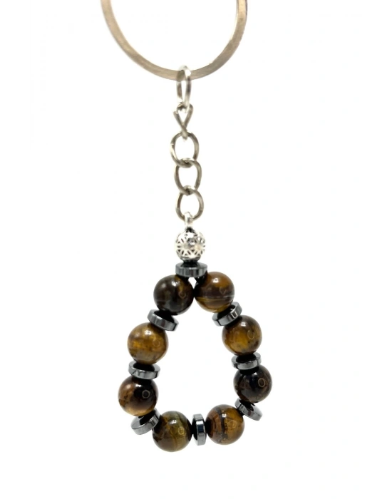 SERTİFİKALI Kaplan Gözü Doğal Taş Anahtarlık 8mm