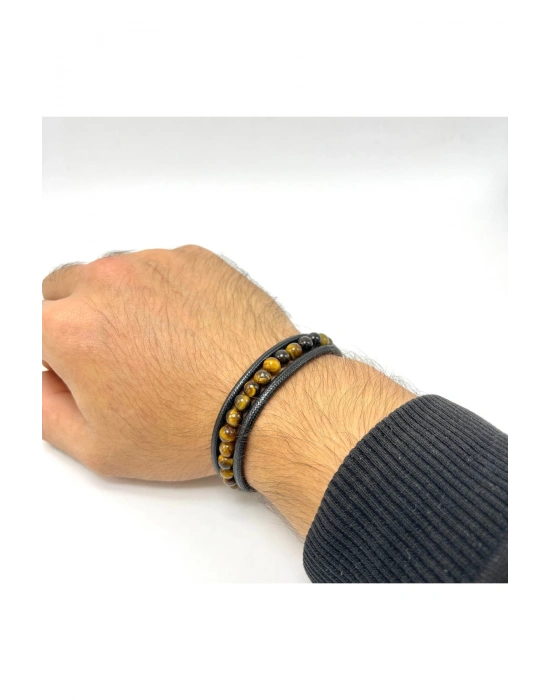 Sertifikalı Kaplan Gözü Doğal Taş Erkek Bileklik Mıknatıslı Kilit