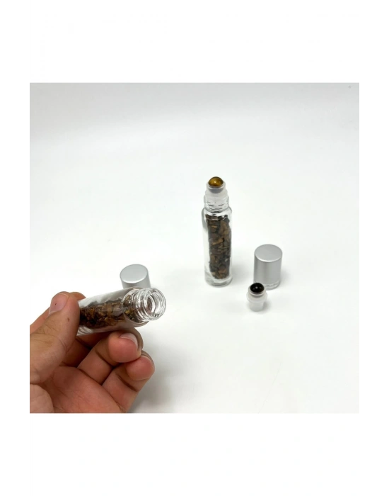 Sertifikalı Kaplan Gözü Doğal Taş Esans Şişesi ve Roller Masaj Aleti 10ml