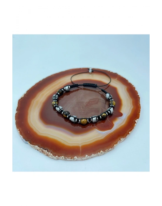 Sertifikalı Kaplan Gözü Hematit Doğal Taş Bileklik Makrome Güç Kuvvet Cesaret Özgüven Başarı