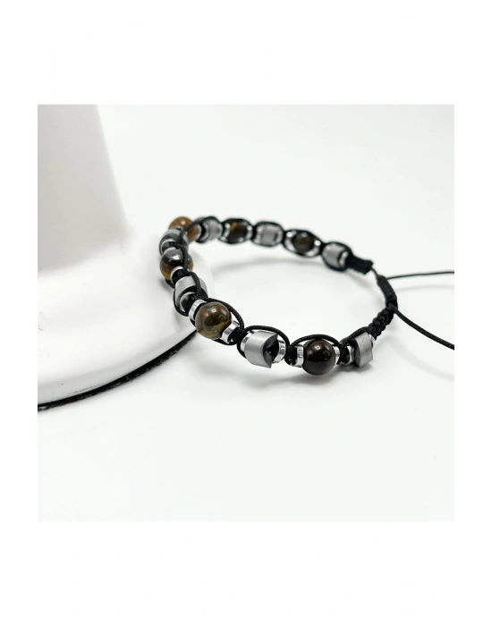 Sertifikalı Kaplan Gözü Hematit Doğal Taş Bileklik Makrome Güç Kuvvet Cesaret Özgüven Başarı