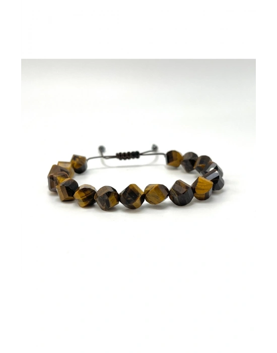 SERTİFİKALI Kaplan Gözü Hexonal Kesim Makrome Doğal Taş Bileklik 8mm