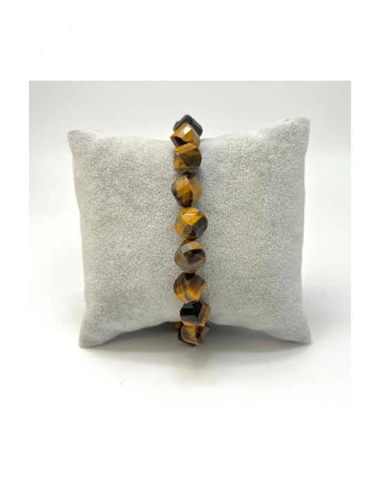 SERTİFİKALI Kaplan Gözü Hexonal Kesim Makrome Doğal Taş Bileklik 8mm