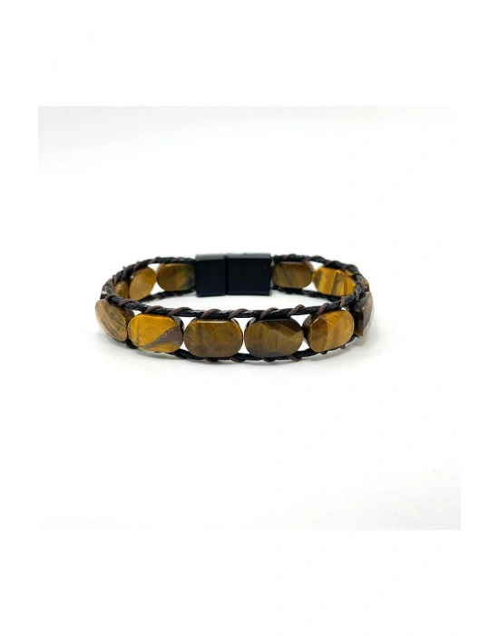 Sertifikalı Kaplan Gözü Kilit Kapama Roleks Doğal Taş Deri Bileklik