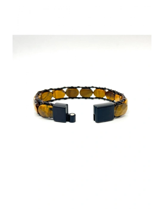 Sertifikalı Kaplan Gözü Kilit Kapama Roleks Doğal Taş Deri Bileklik