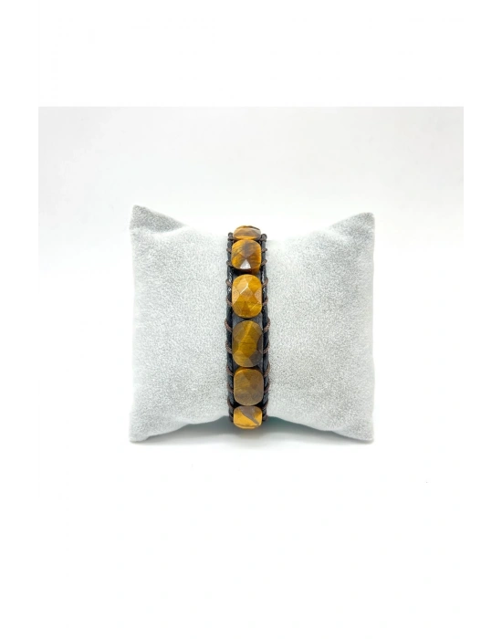 Sertifikalı Kaplan Gözü Kilit Kapama Roleks Doğal Taş Deri Bileklik