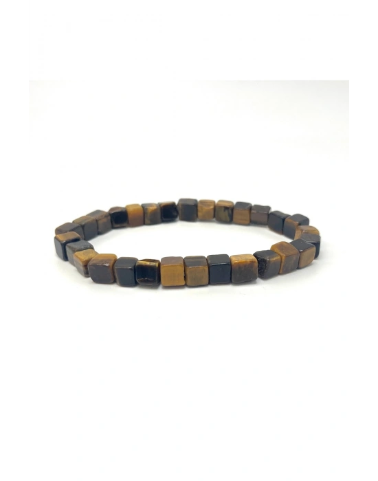 SERTİFİKALI Kaplan Gözü Küp Kesim Lastikli Doğal Taş Bileklik 6mm