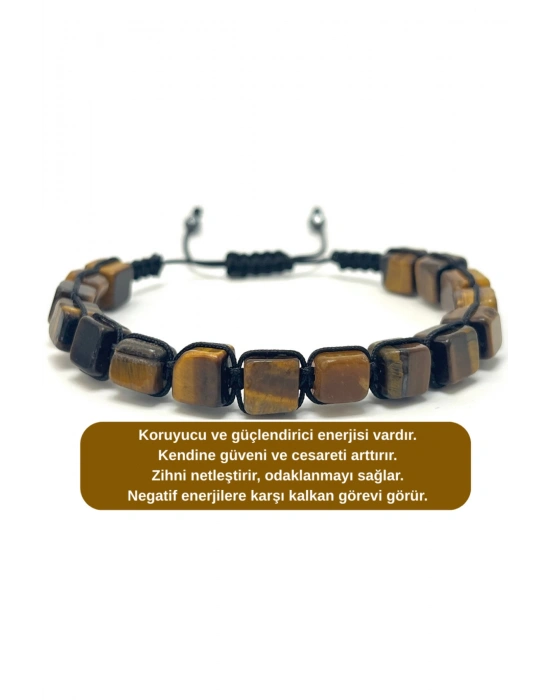 SERTİFİKALI Kaplan Gözü Küp Kesim Makrome Doğal Taş Bileklik 6mm